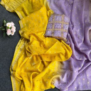 Viscose chinnon saree with all over buttis and zari border