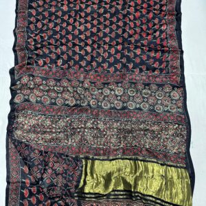 Pure Ajrakh Hand Block Silk Saree