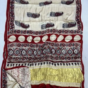 Pure Ajrakh Hand Block Silk Saree