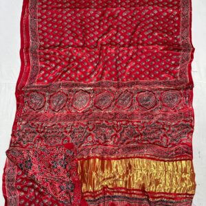 Pure Ajrakh Hand Block Silk Saree