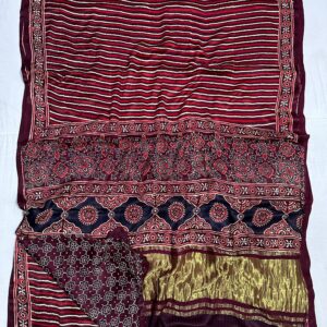 Pure Ajrakh Hand Block Silk Saree