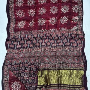 Pure Ajrakh Hand Block Silk Saree
