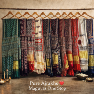 Pure Ajrakh Hand Block Silk Saree