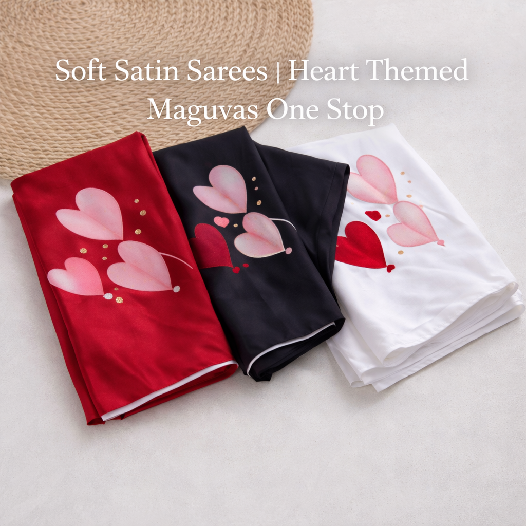 heart print soft satin saree