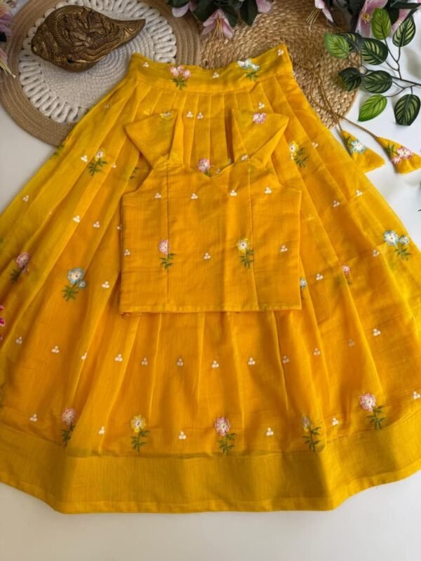 Mul Chanderi Kids Lehenga – Available in 3 Colours Mul Chanderi kids lehengas in yellow color