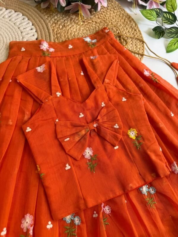 Mul Chanderi Kids Lehenga – Available in 3 Colours Mul Chanderi kids lehengas in orangecolor