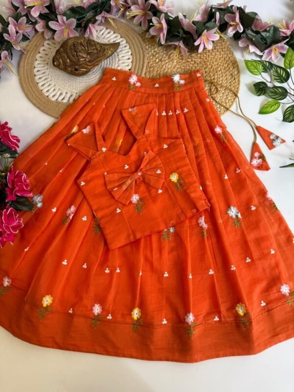 Mul Chanderi Kids Lehenga – Available in 3 Colours Mul Chanderi kids lehengas in orange color