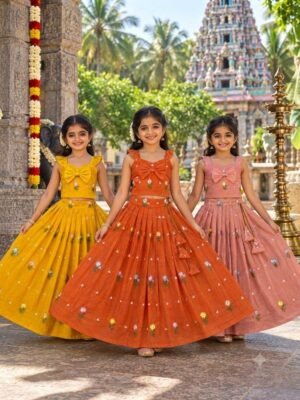 Mul Chanderi kids lehengas in 3 colours ✅ Mul Chanderi kids lehengas in 3 colours ✅
