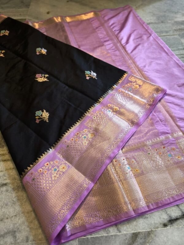 Maguvas semikatan banarasi saree black color Maguvas semikatan banarasi saree