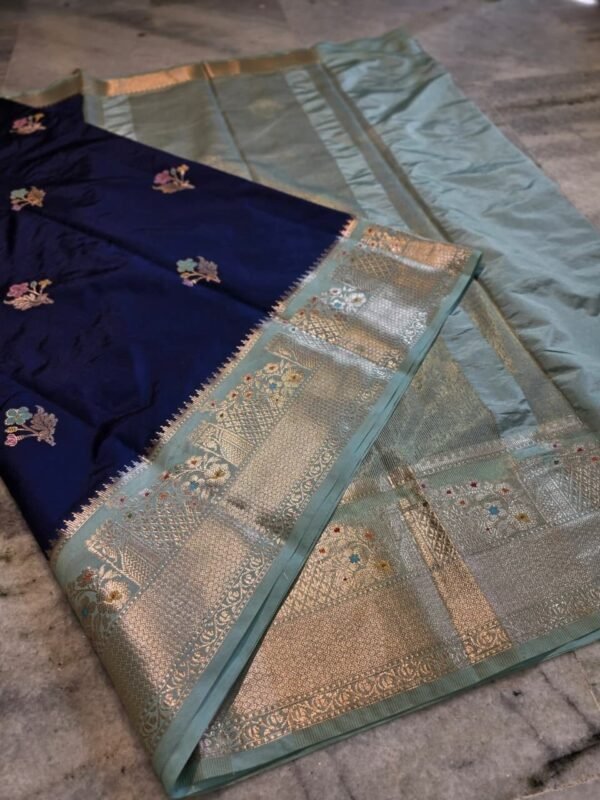 Maguvas semikatan banarasi saree blue color Maguvas semikatan banarasi saree