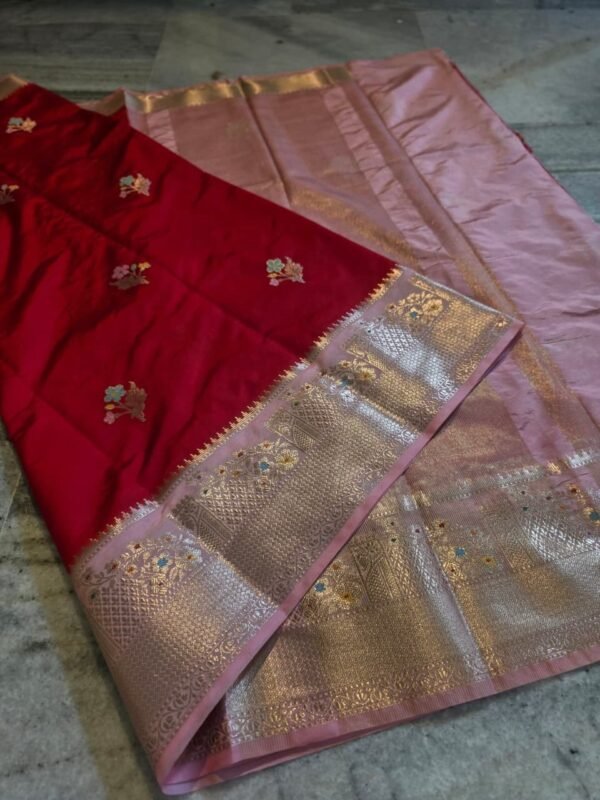 Maguvas semikatan banarasi saree red color Maguvas semikatan banarasi saree