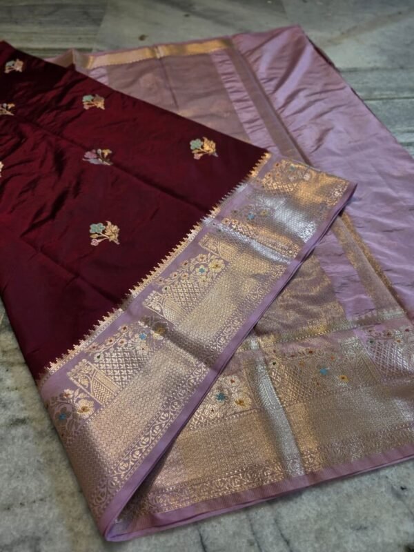 Maguvas semikatan banarasi saree maroon saree Maguvas semikatan banarasi saree