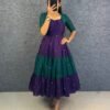 Purple and Teal Vichitra Silk Tiered Dress Vichitra silk tiered dress