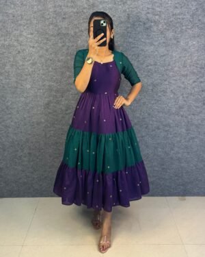 Purple and Teal Vichitra Silk Tiered Dress Vichitra silk tiered dress