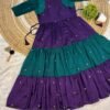 Purple and Teal Vichitra Silk Tiered Dress Vichitra silk tiered dress
