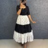 Black and White Vichitra Silk Tiered Dress Vichitra silk tiered dress