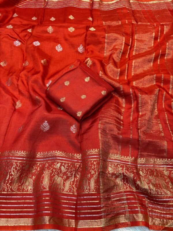 pure viscose dola saree in orange color