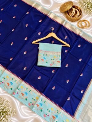 blue banarasi katan saree banarasi katan saree