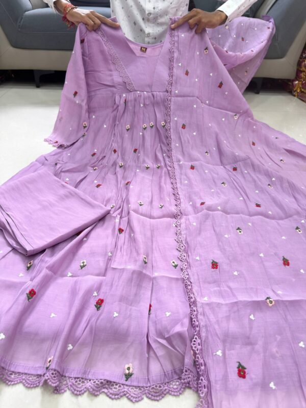 mul chanderi 3 piece set in lavender color