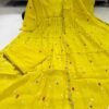 mul chanderi 3 piece set in yellow color