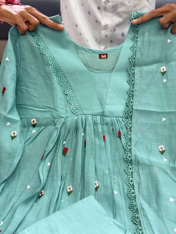 mul chanderi 3 piece set in mintblue color